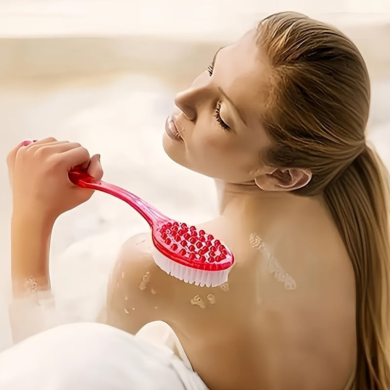 1pc Ergonomic Long Handle Bath Brush with Soft Nylon Bristles - Multifunctional Shower Massager & Body Scrub Tool, Extra-Long Handle with Non-Slip Grip for Back, Legs, Arms, Sensitive Light Beige - Ideal for Home Spa, Bath, Shower - Perfect Gift for