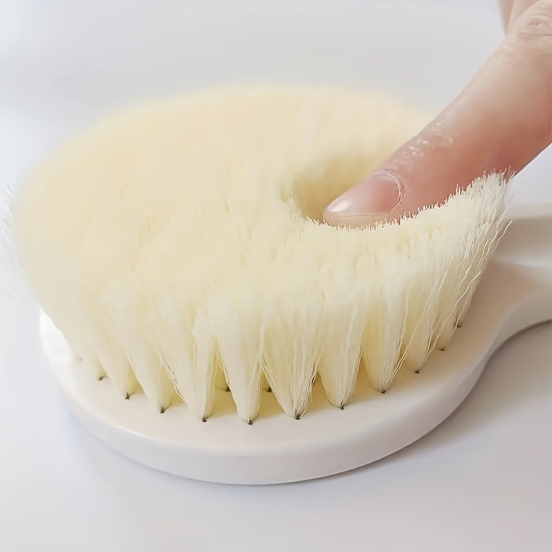 Long Handle Bath Massage & Exfoliating Shower Brush with Soft Bristles and Massager Heads - Heavy-Duty Non-Slip Grip, Ergonomic Design for Back, Legs, Arms, Sensitive Light Beige - Manual Bath Scrubber, No Batteries/Electricity, Ideal for Spa, Home,