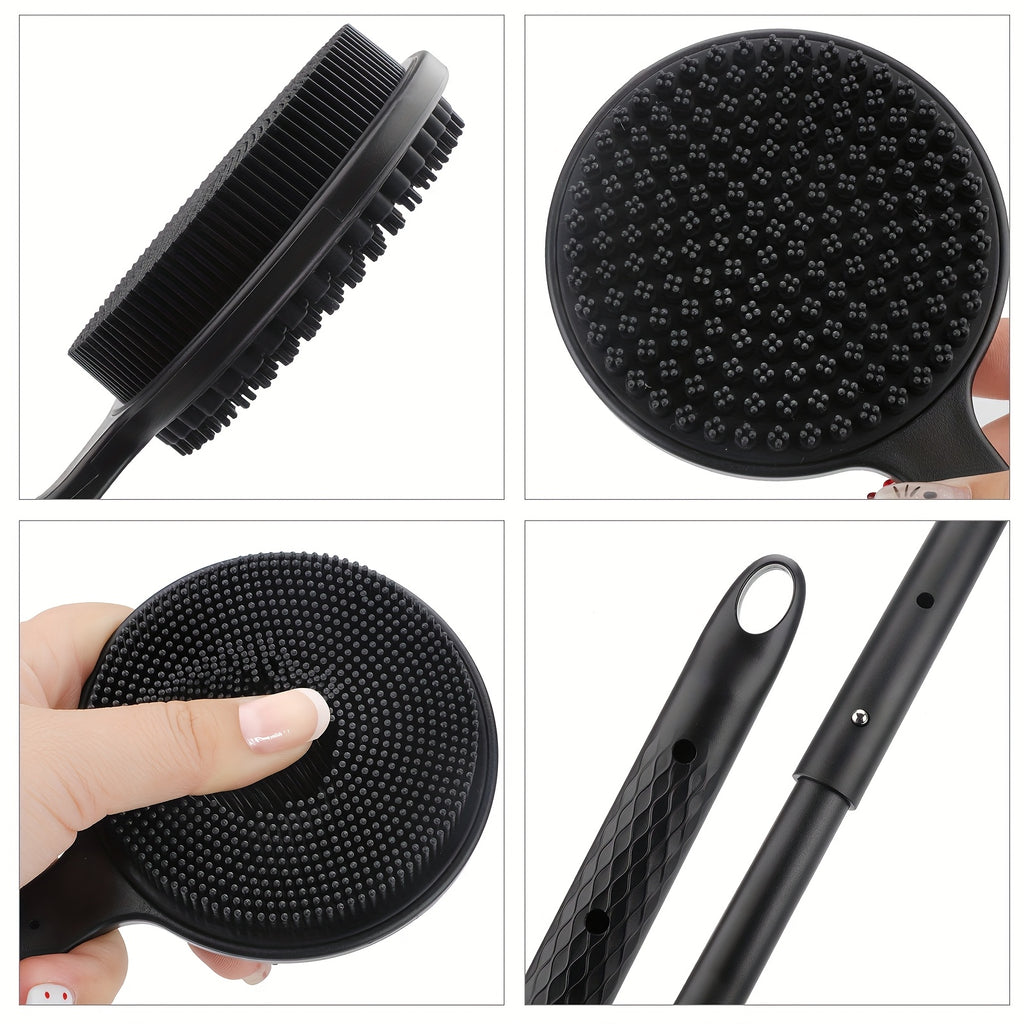 1pc Soft Bristle Telescopic Shower Scrubber, Adjustable Long-Handle Bath Brush, Gentle Back Exfoliator for Deep Clean & Skin Care, Unscented, No Battery Needed