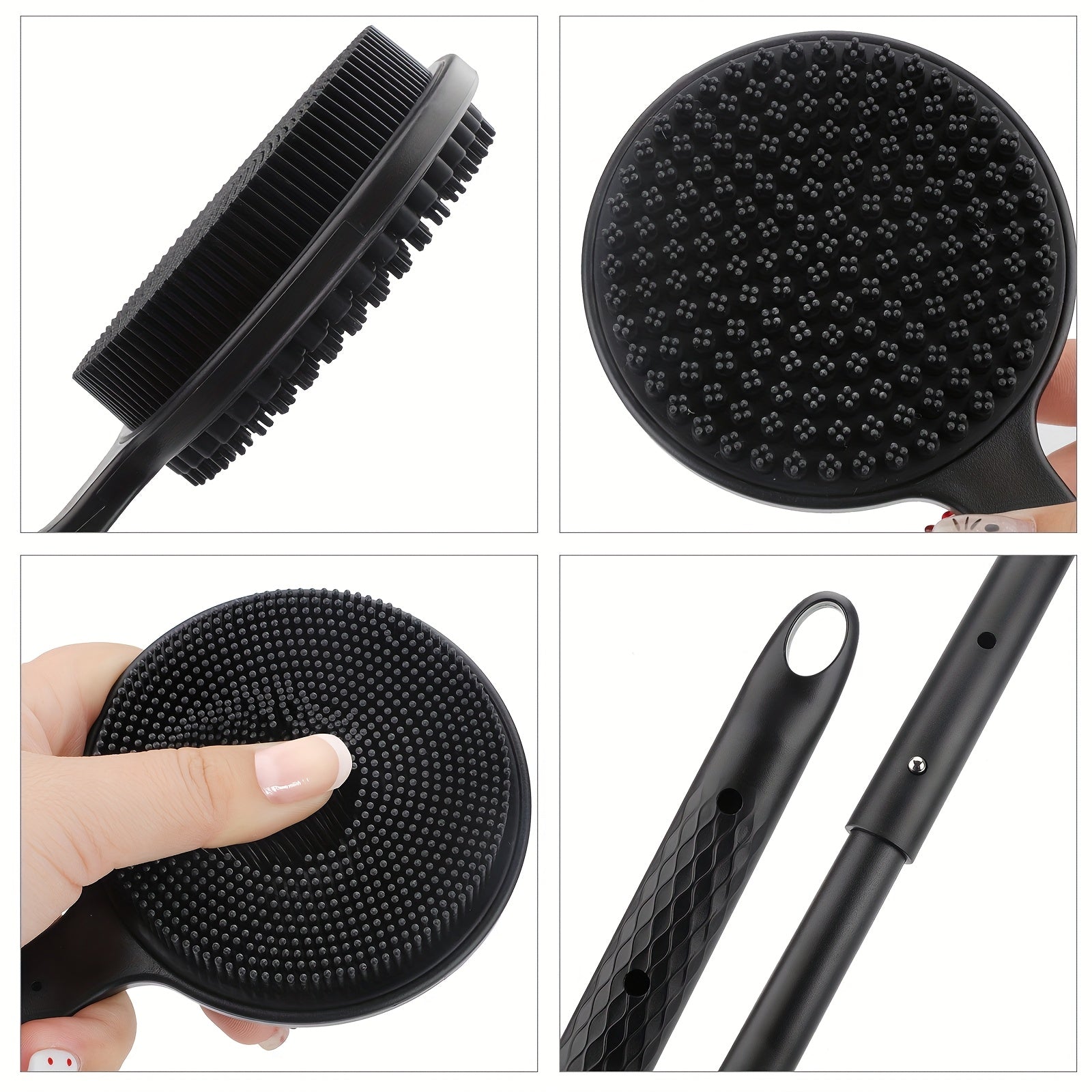 1pc Soft Bristle Telescopic Shower Scrubber, Adjustable Long-Handle Bath Brush, Gentle Back Exfoliator for Deep Clean & Skin Care, Unscented, No Battery Needed