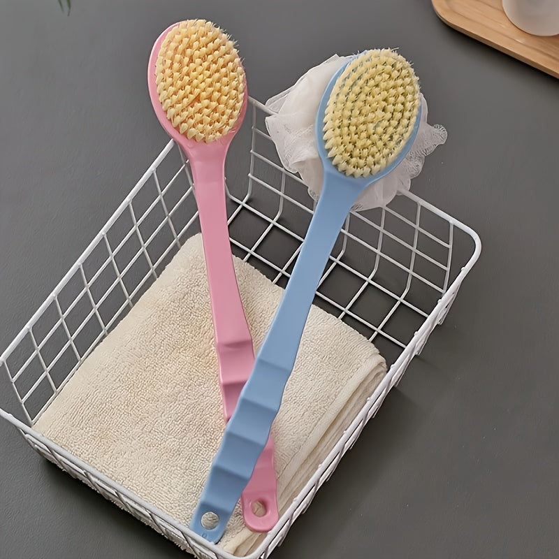 Dual-Head Soft Loofah Bath Brush, Dual-Head Soft Towel Bath Brush, Bathroom Spa Accessory for Body, Face and Light Beige Care, Gentle Back Exfoliation and Body Scrub - Non-Slip Handle Low Allergy Nylon Brush