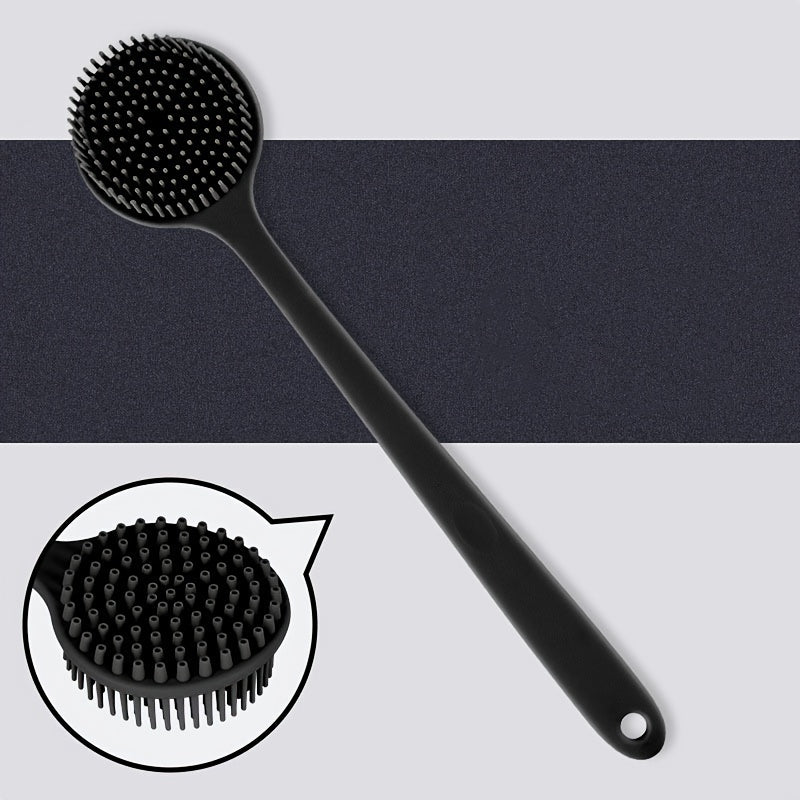 Long Handle Silicone Bath Brush with Soft Bristles - Ergonomic Back Scrubber for Exfoliating & Massaging, Gentle on All Light Beige Types, Durable & Easy-Clean Shower Tool for Home Use, Bath Accessories, Body Massage, Flexible Design, Hygienic Material,