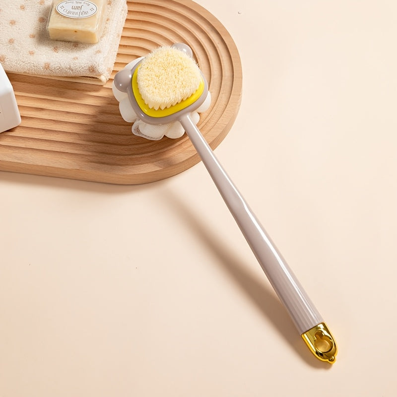 Ergonomic Long-Handled Dual-Sided Bath Brush - Gentle Scrubbing & Foaming, Comfort Grip for All Skin Types, White/Green/White Options, No Battery Required, Back Scrubber|Ergonomic Design|Soft Bristles, Bathing Accessories