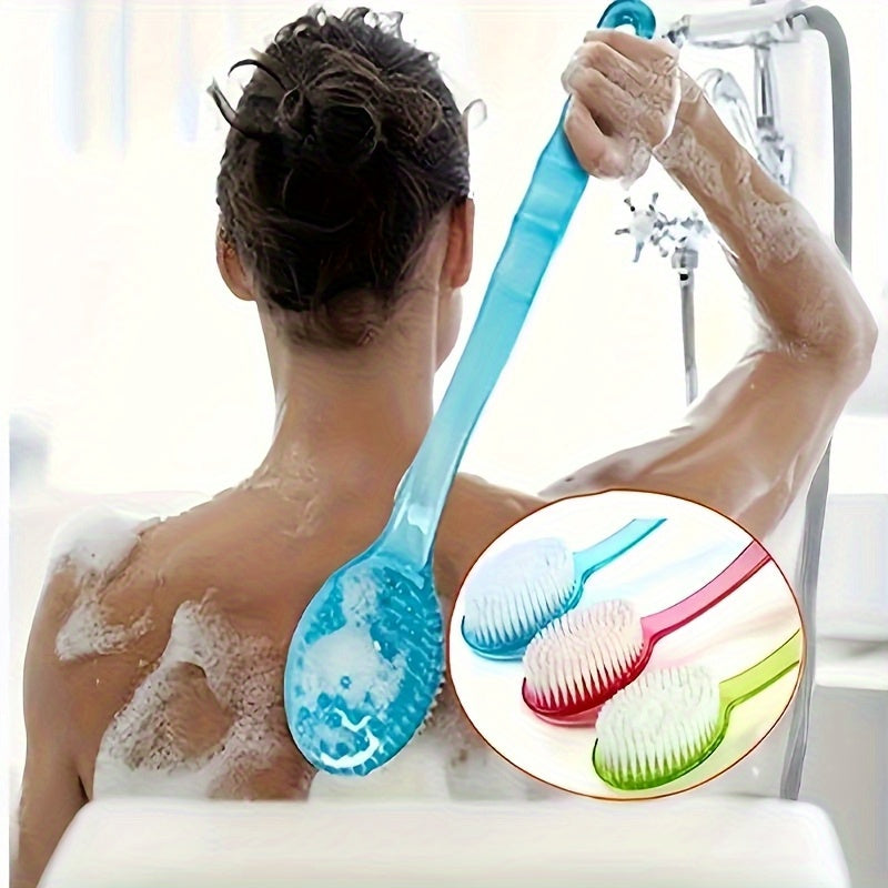 1pc Ergonomic Long Handle Bath Brush with Soft Nylon Bristles - Multifunctional Shower Massager & Body Scrub Tool, Extra-Long Handle with Non-Slip Grip for Back, Legs, Arms, Sensitive Light Beige - Ideal for Home Spa, Bath, Shower - Perfect Gift for