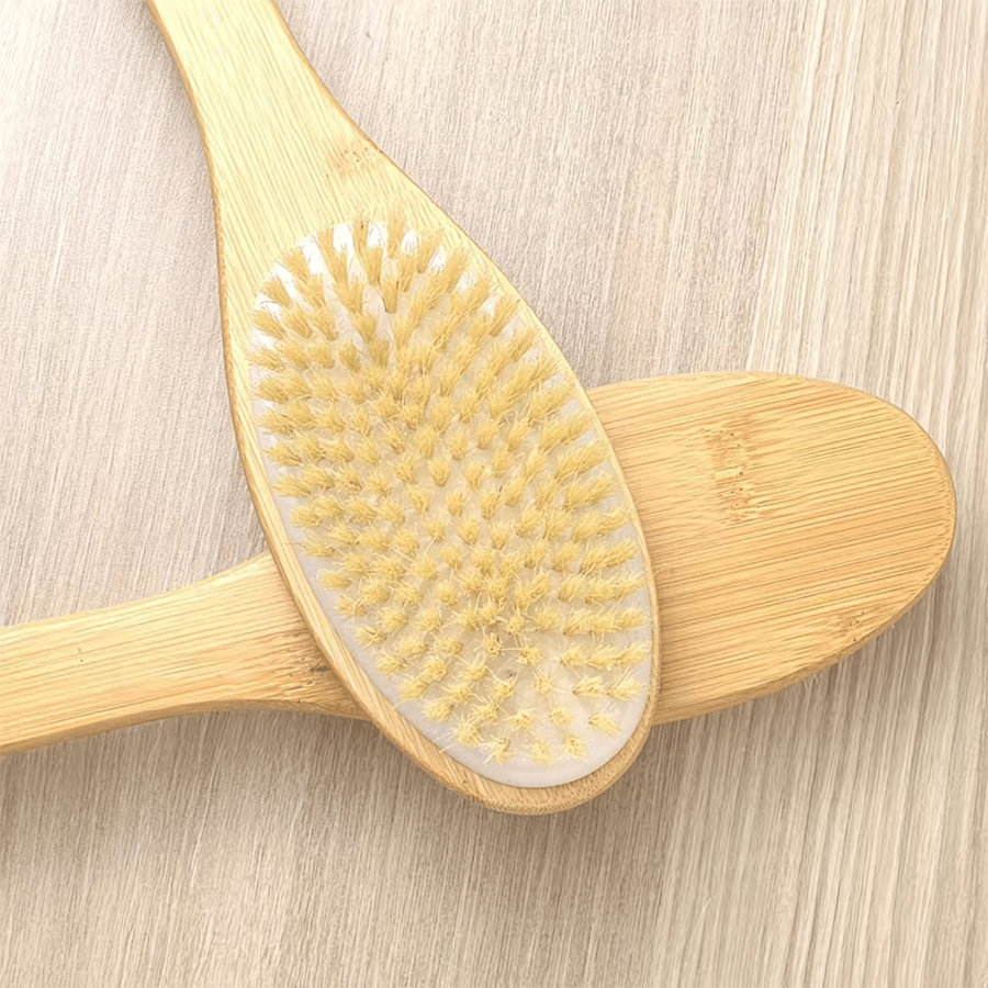 1pc Bamboo Long Handle Bath Brush, The Handle Is Curved, Easy to Reach The Back, Waist and Other Hard-to-clean Parts, Wet or Dry, Remove Body Dead Light Beige and Clean Body Dirt. No Power Supply Required, Back Scrub Brush | Bath Body Brush