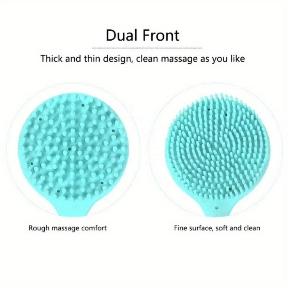 1pc Turquoise Silicone Long Handle Body Brush - Double-Sided Exfoliating & Massage Shower Tool with Soft Bristles, 15.7" Length for Easy Reach, Back Relief & Smooth Light Beige Care, Body Exfoliation Tool | Doublesided Brush | Gentle Light Beige Scrubber
