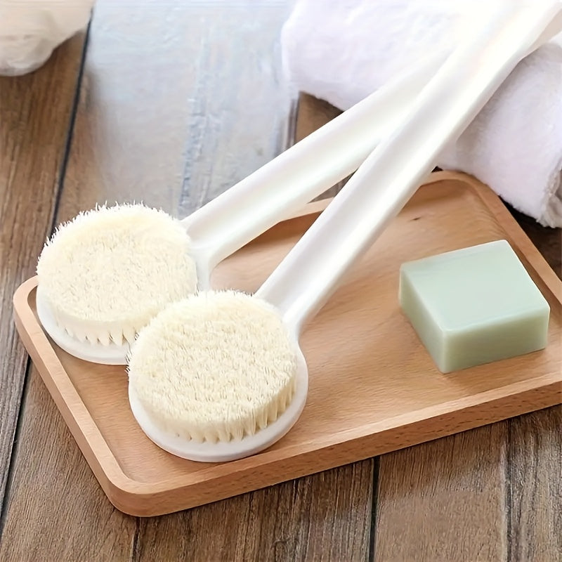 Long Handle Bath Brush with Soft Bristles & Ergonomic Grip - Heavy-Duty Exfoliating Massage Back Scrubber, Durable & Easy-Clean Hygienic Shower Brush for Adults, Ideal for Home Spa, Shower Bathtub, Sensitive Light Beige Safe, Black (All Light Beige Types)
