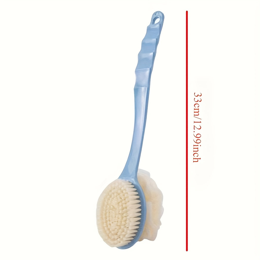 Dual-Head Soft Loofah Bath Brush, Dual-Head Soft Towel Bath Brush, Bathroom Spa Accessory for Body, Face and Light Beige Care, Gentle Back Exfoliation and Body Scrub - Non-Slip Handle Low Allergy Nylon Brush