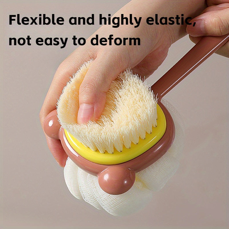 Ergonomic Long-Handled Dual-Sided Bath Brush - Gentle Scrubbing & Foaming, Comfort Grip for All Skin Types, White/Green/White Options, No Battery Required, Back Scrubber|Ergonomic Design|Soft Bristles, Bathing Accessories