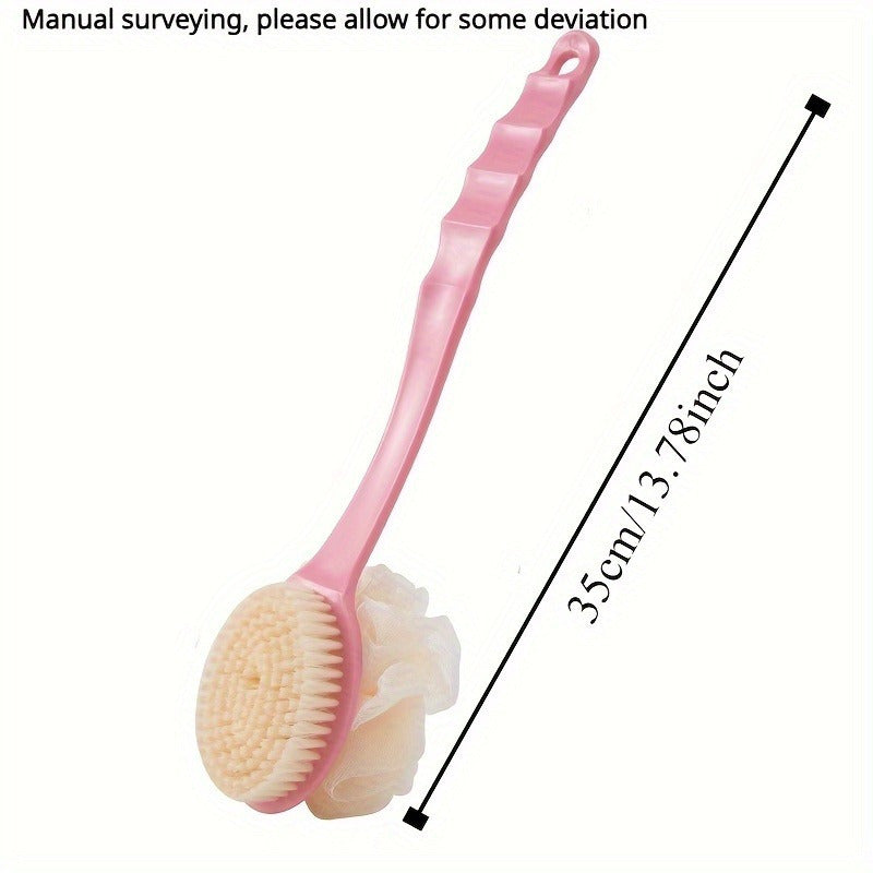 1pc Long Handle Soft Bristle Bath Brush - 2-in-1 Gentle Exfoliating Body Scrubber & Massager, Unscented, Durable Material, Japanese Aesthetic Design in Pink with Yellow Bristles for Deep Clean & Skin Massage