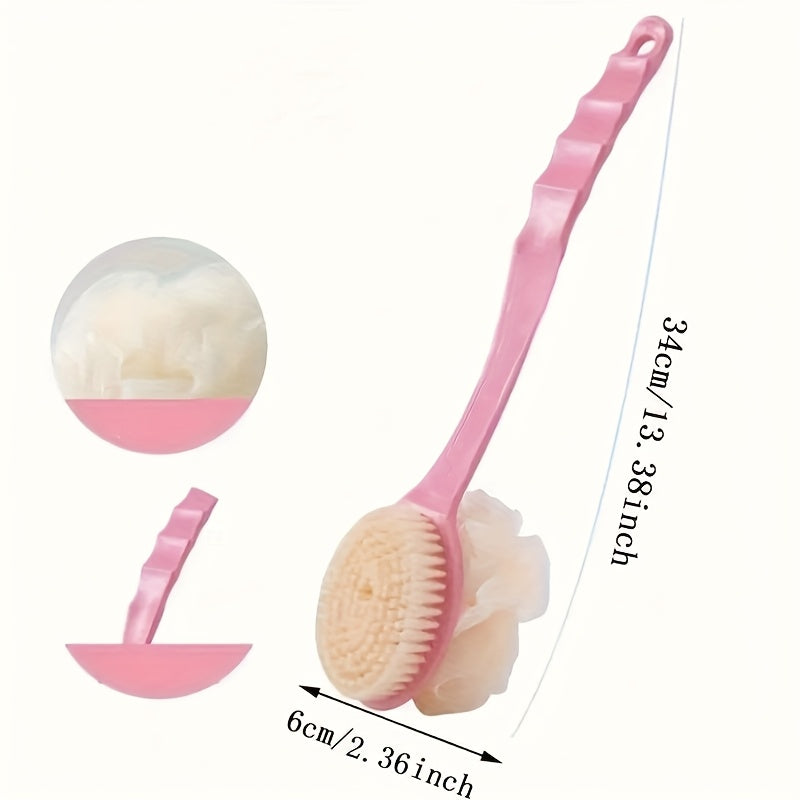 2-in-1 Long Handle Bath Brush & Body Scrubber - Dual Purpose Back Scrubber with Soft Pink Exfoliating Bristles, Non-Toxic Shower Brush for Gentle Dead Light Beige Removal, Back, Arms, Legs, Feet - Ideal for Home Spa Use, Back Scrubber for Shower, Personal