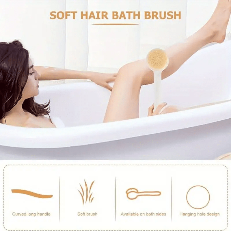 1-Pack Japanese-Style Long Handle Bath Brush with Soft White Bristles - Ergonomic Back Scrubber for Exfoliating Hard-to-Reach Areas, Gentle Shower & Bath Essential for Adults