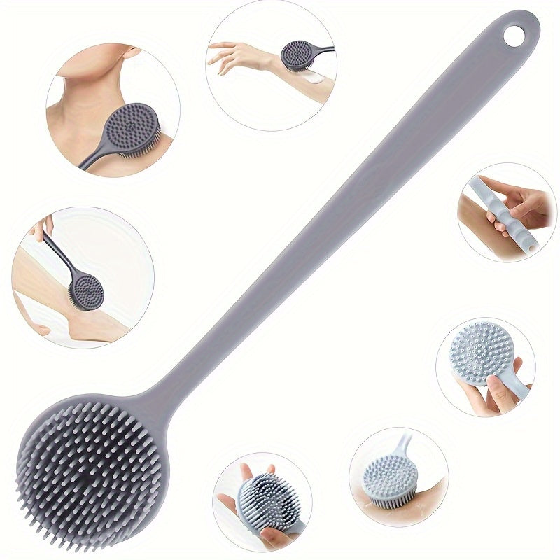 Long handle silicone bath brush set- soft bristle exfoliating massage back brush and face brush, suitable for all Light Beige colors, durable and easy to clean household bathing tools, convenient design, hygienic material, a must-have for home SPA. Free