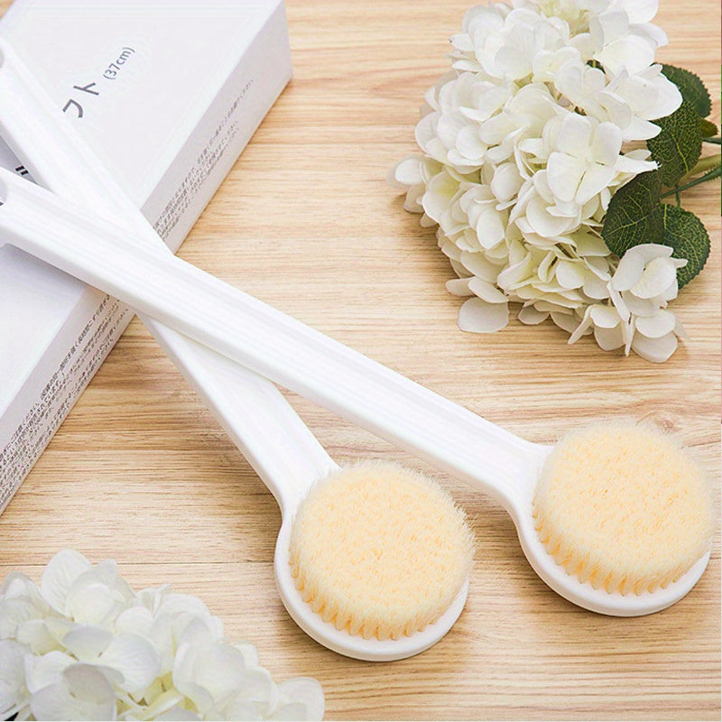 1-Pack Japanese-Style Long Handle Bath Brush with Soft White Bristles - Ergonomic Back Scrubber for Exfoliating Hard-to-Reach Areas, Gentle Shower & Bath Essential for Adults