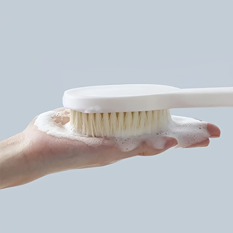 Long Handle Bath Massage & Exfoliating Shower Brush with Soft Bristles and Massager Heads - Heavy-Duty Non-Slip Grip, Ergonomic Design for Back, Legs, Arms, Sensitive Light Beige - Manual Bath Scrubber, No Batteries/Electricity, Ideal for Spa, Home,