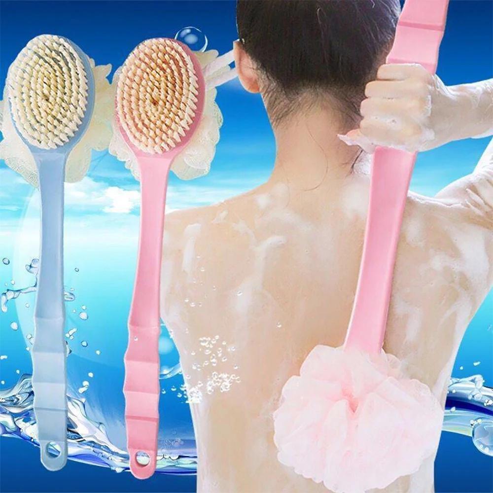 2-in-1 Double-Head Bath Brush with Soft Gourd - Perfect for Back Scrubbing, Oil-Free and Battery-Free