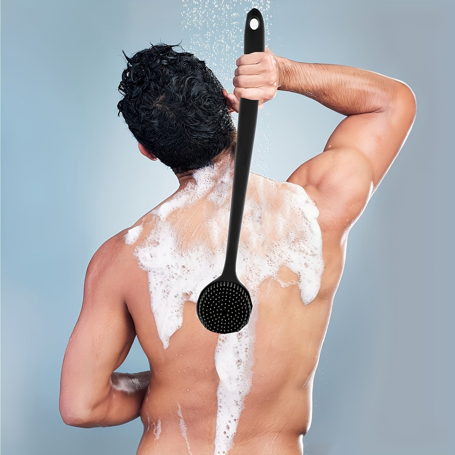 Long Handle Bath Brush with Soft Bristles & Ergonomic Grip - Heavy-Duty Exfoliating Massage Back Scrubber, Durable & Easy-Clean Hygienic Shower Brush for Adults, Ideal for Home Spa, Shower Bathtub, Sensitive Light Beige Safe, Black (All Light Beige Types)