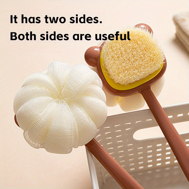 Ergonomic Long-Handled Dual-Sided Bath Brush - Gentle Scrubbing & Foaming, Comfort Grip for All Skin Types, White/Green/White Options, No Battery Required, Back Scrubber|Ergonomic Design|Soft Bristles, Bathing Accessories