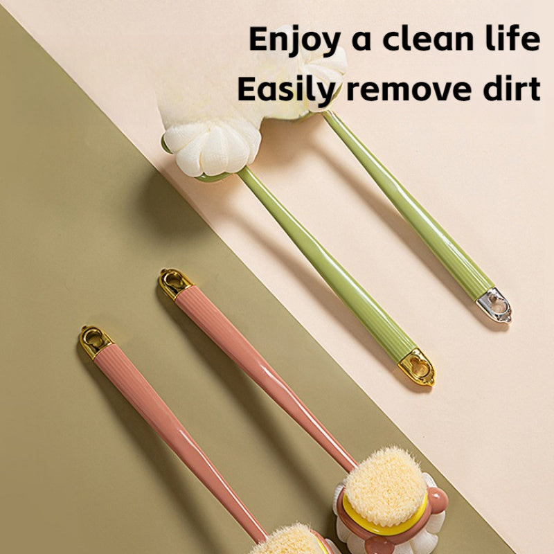 Ergonomic Long-Handled Dual-Sided Bath Brush - Gentle Scrubbing & Foaming, Comfort Grip for All Skin Types, White/Green/White Options, No Battery Required, Back Scrubber|Ergonomic Design|Soft Bristles, Bathing Accessories
