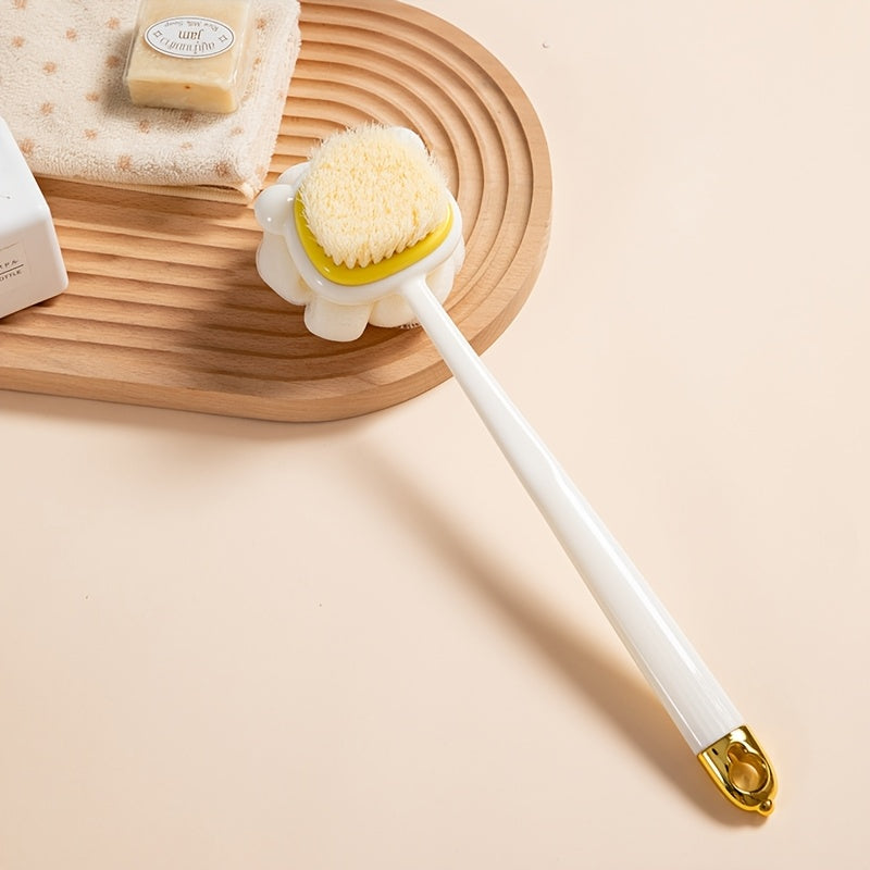 Ergonomic Long-Handled Dual-Sided Bath Brush - Gentle Scrubbing & Foaming, Comfort Grip for All Skin Types, White/Green/White Options, No Battery Required, Back Scrubber|Ergonomic Design|Soft Bristles, Bathing Accessories