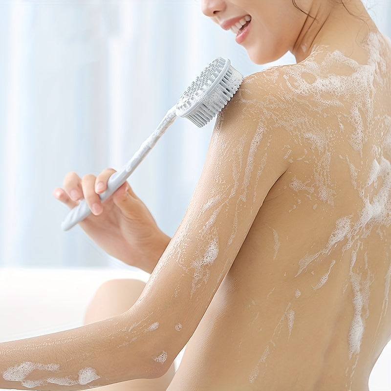 Long handle silicone bath brush set- soft bristle exfoliating massage back brush and face brush, suitable for all Light Beige colors, durable and easy to clean household bathing tools, convenient design, hygienic material, a must-have for home SPA. Free