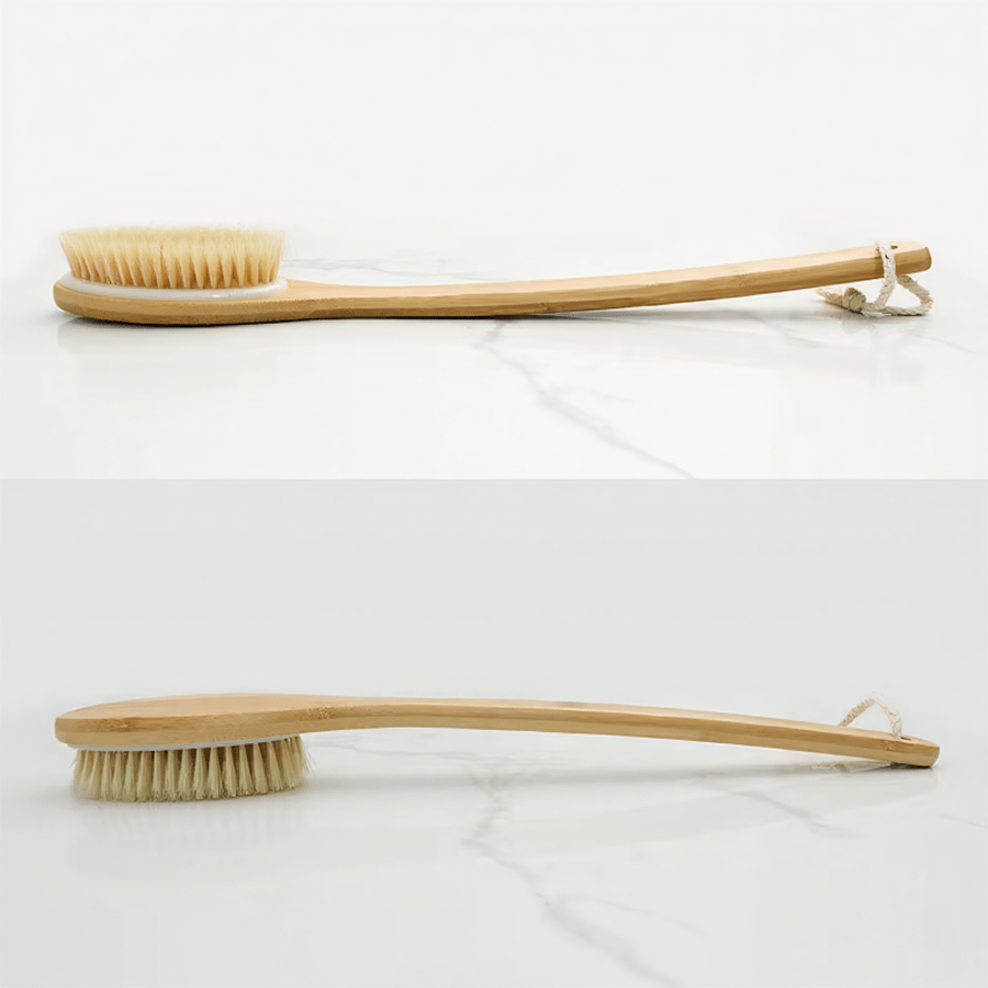 1pc Bamboo Long Handle Bath Brush, The Handle Is Curved, Easy to Reach The Back, Waist and Other Hard-to-clean Parts, Wet or Dry, Remove Body Dead Light Beige and Clean Body Dirt. No Power Supply Required, Back Scrub Brush | Bath Body Brush