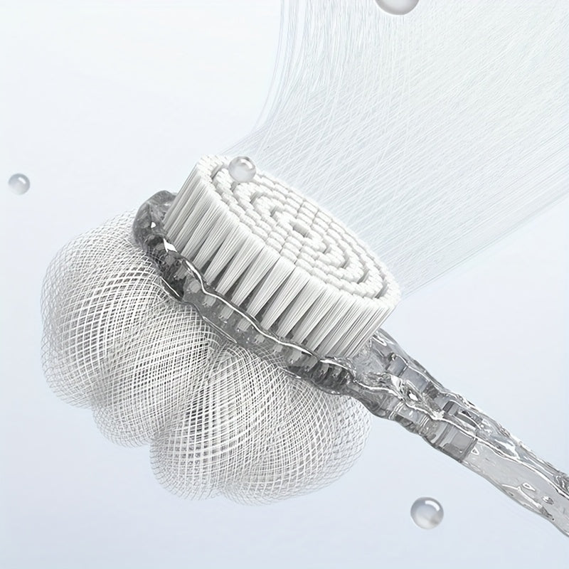 Double-Sided Shower Brush with Back Attachment, Premium Medium-Soft Bristles, Durable -Slip Long Handle Bath Scrubber for Perfect Cleaning