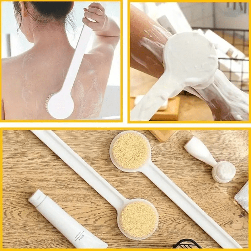 1-Pack Japanese-Style Long Handle Bath Brush with Soft White Bristles - Ergonomic Back Scrubber for Exfoliating Hard-to-Reach Areas, Gentle Shower & Bath Essential for Adults