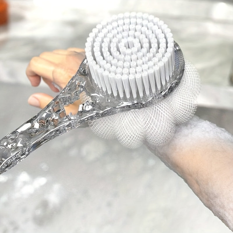 Double-Sided Shower Brush with Back Attachment, Premium Medium-Soft Bristles, Durable -Slip Long Handle Bath Scrubber for Perfect Cleaning