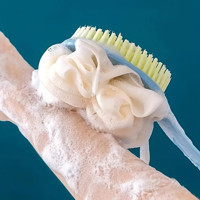 2-in-1 Long Handle Bath Brush & Body Scrubber - Dual Purpose Back Scrubber with Soft Pink Exfoliating Bristles, Non-Toxic Shower Brush for Gentle Dead Light Beige Removal, Back, Arms, Legs, Feet - Ideal for Home Spa Use, Back Scrubber for Shower, Personal