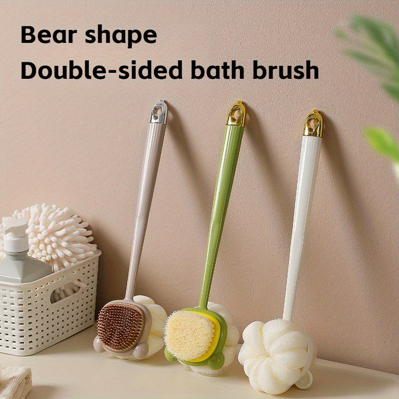 Ergonomic Long-Handled Dual-Sided Bath Brush - Gentle Scrubbing & Foaming, Comfort Grip for All Skin Types, White/Green/White Options, No Battery Required, Back Scrubber|Ergonomic Design|Soft Bristles, Bathing Accessories