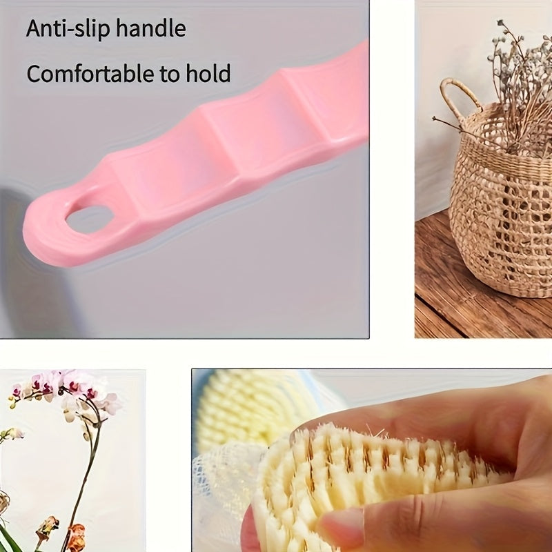Dual-Head Soft Loofah Bath Brush, Dual-Head Soft Towel Bath Brush, Bathroom Spa Accessory for Body, Face and Light Beige Care, Gentle Back Exfoliation and Body Scrub - Non-Slip Handle Low Allergy Nylon Brush