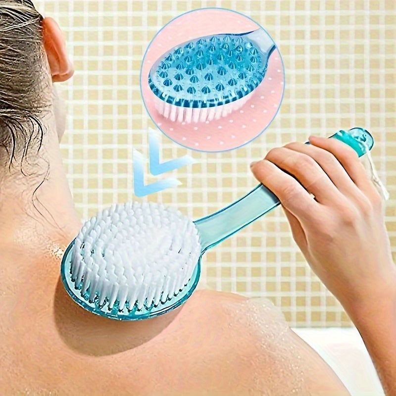 1pc Ergonomic Long Handle Bath Brush with Soft Nylon Bristles - Multifunctional Shower Massager & Body Scrub Tool, Extra-Long Handle with Non-Slip Grip for Back, Legs, Arms, Sensitive Light Beige - Ideal for Home Spa, Bath, Shower - Perfect Gift for