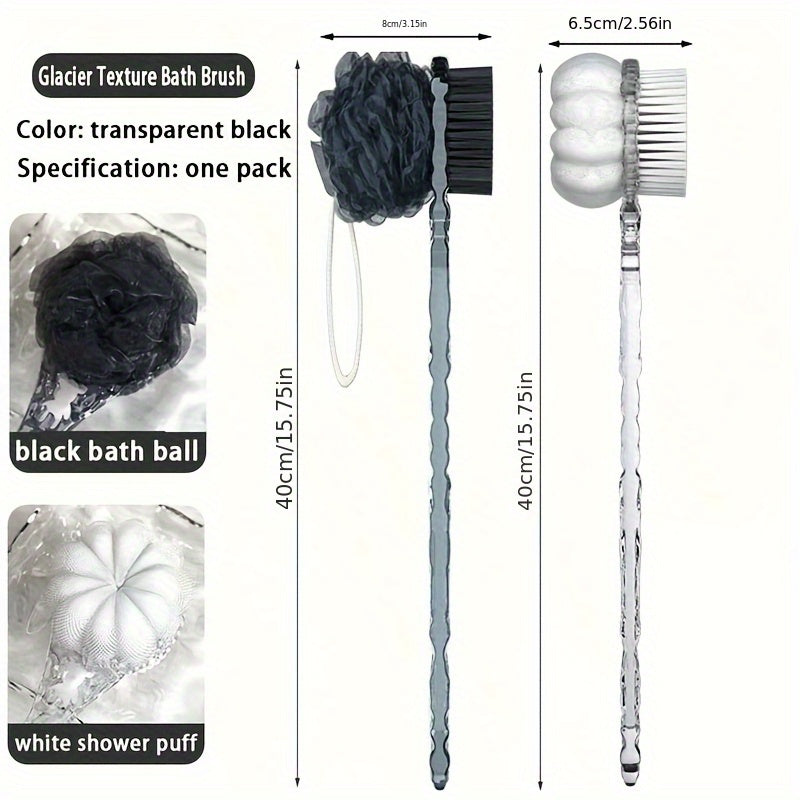 Double-Sided Shower Brush with Back Attachment, Premium Medium-Soft Bristles, Durable -Slip Long Handle Bath Scrubber for Perfect Cleaning