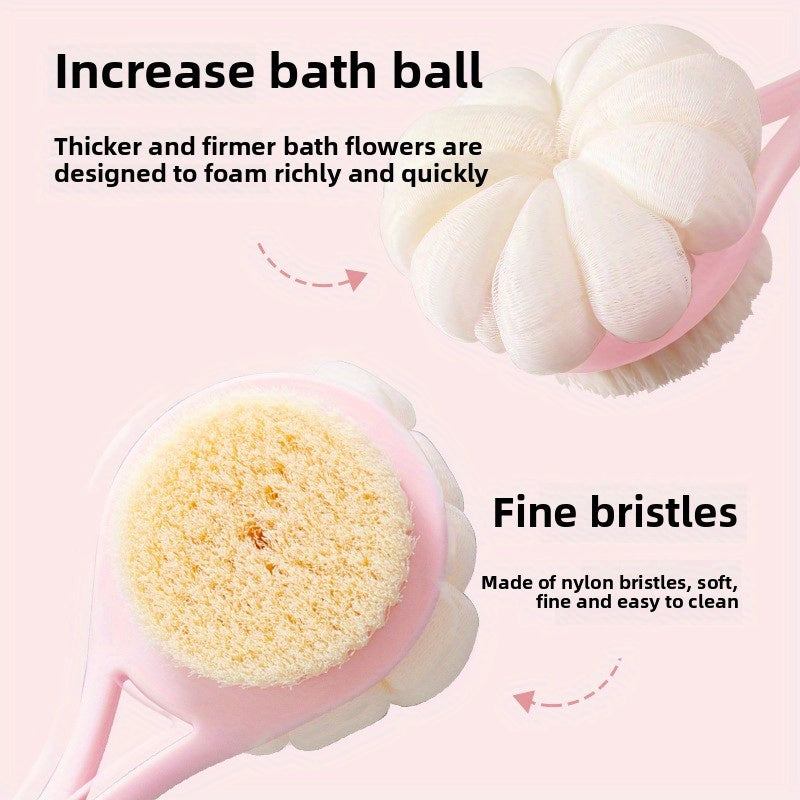 Pink Long-Handled Bath Brush for Four Seasons, Featuring an Extra-Long Handle for Back Cleaning, Soft Bristles for Gentle Exfoliation, Rich Lathering Capabilities, And an Easier Bathing Experience.
