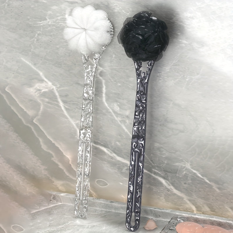 Double-Sided Shower Brush with Back Attachment, Premium Medium-Soft Bristles, Durable -Slip Long Handle Bath Scrubber for Perfect Cleaning