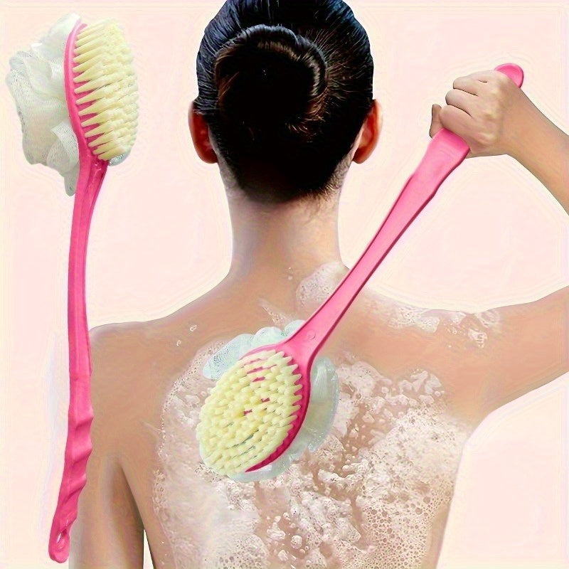 1pc 2-in-1 Body Brush with Long Handle - Heavy-Duty Exfoliating & Massaging Brush for Full-Body Use, Back, Legs, Arms, Sensitive Light Beige - Heavy Dead Light Beige Removal, Spa & Home Use - Easy Clean & Quick Rinse - Pink & White Design - Ideal for