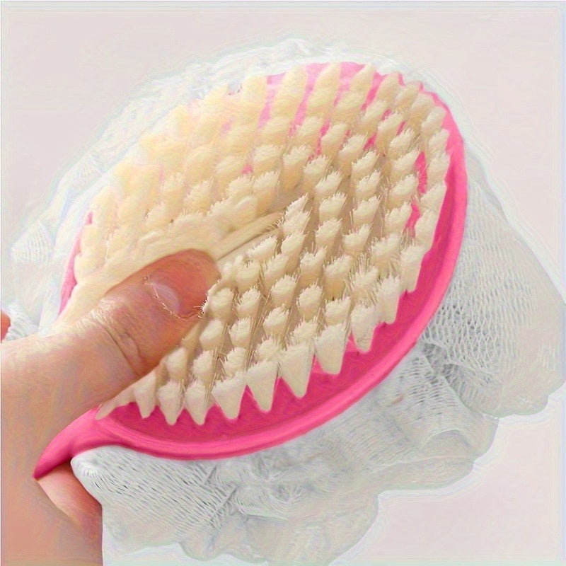 1pc 2-in-1 Body Brush with Long Handle - Heavy-Duty Exfoliating & Massaging Brush for Full-Body Use, Back, Legs, Arms, Sensitive Light Beige - Heavy Dead Light Beige Removal, Spa & Home Use - Easy Clean & Quick Rinse - Pink & White Design - Ideal for