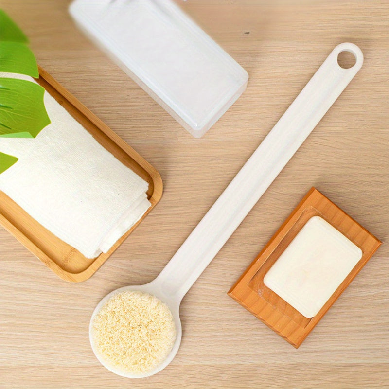 1-Pack Japanese-Style Long Handle Bath Brush with Soft White Bristles - Ergonomic Back Scrubber for Exfoliating Hard-to-Reach Areas, Gentle Shower & Bath Essential for Adults