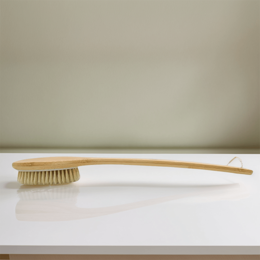 1pc Bamboo Long Handle Bath Brush, The Handle Is Curved, Easy to Reach The Back, Waist and Other Hard-to-clean Parts, Wet or Dry, Remove Body Dead Light Beige and Clean Body Dirt. No Power Supply Required, Back Scrub Brush | Bath Body Brush