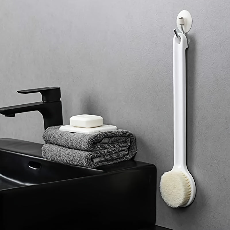 Long Handle Bath Massage & Exfoliating Shower Brush with Soft Bristles and Massager Heads - Heavy-Duty Non-Slip Grip, Ergonomic Design for Back, Legs, Arms, Sensitive Light Beige - Manual Bath Scrubber, No Batteries/Electricity, Ideal for Spa, Home,