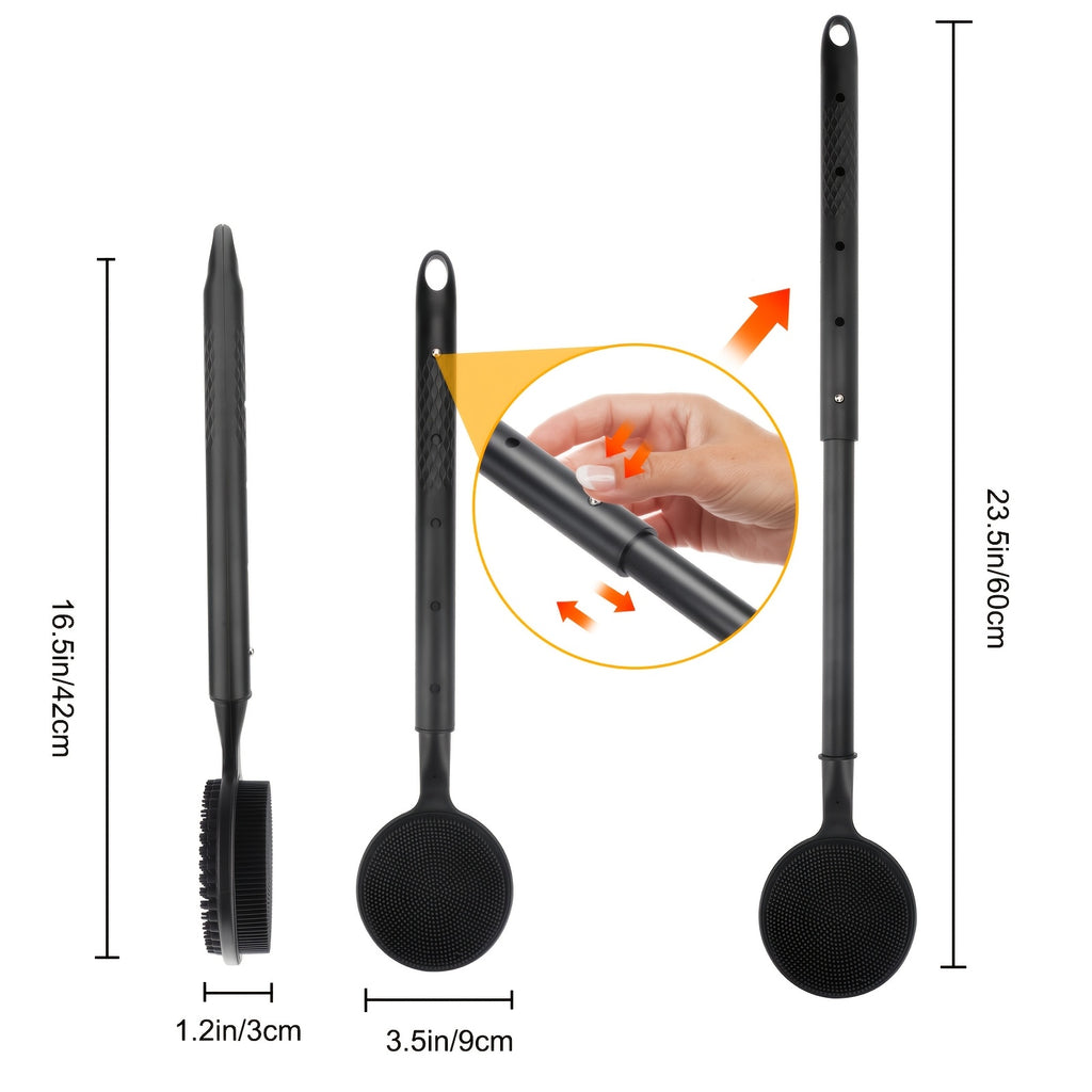 1pc Soft Bristle Telescopic Shower Scrubber, Adjustable Long-Handle Bath Brush, Gentle Back Exfoliator for Deep Clean & Skin Care, Unscented, No Battery Needed