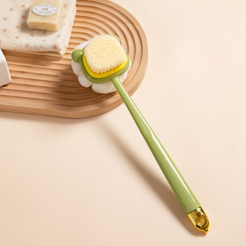 Ergonomic Long-Handled Dual-Sided Bath Brush - Gentle Scrubbing & Foaming, Comfort Grip for All Skin Types, White/Green/White Options, No Battery Required, Back Scrubber|Ergonomic Design|Soft Bristles, Bathing Accessories