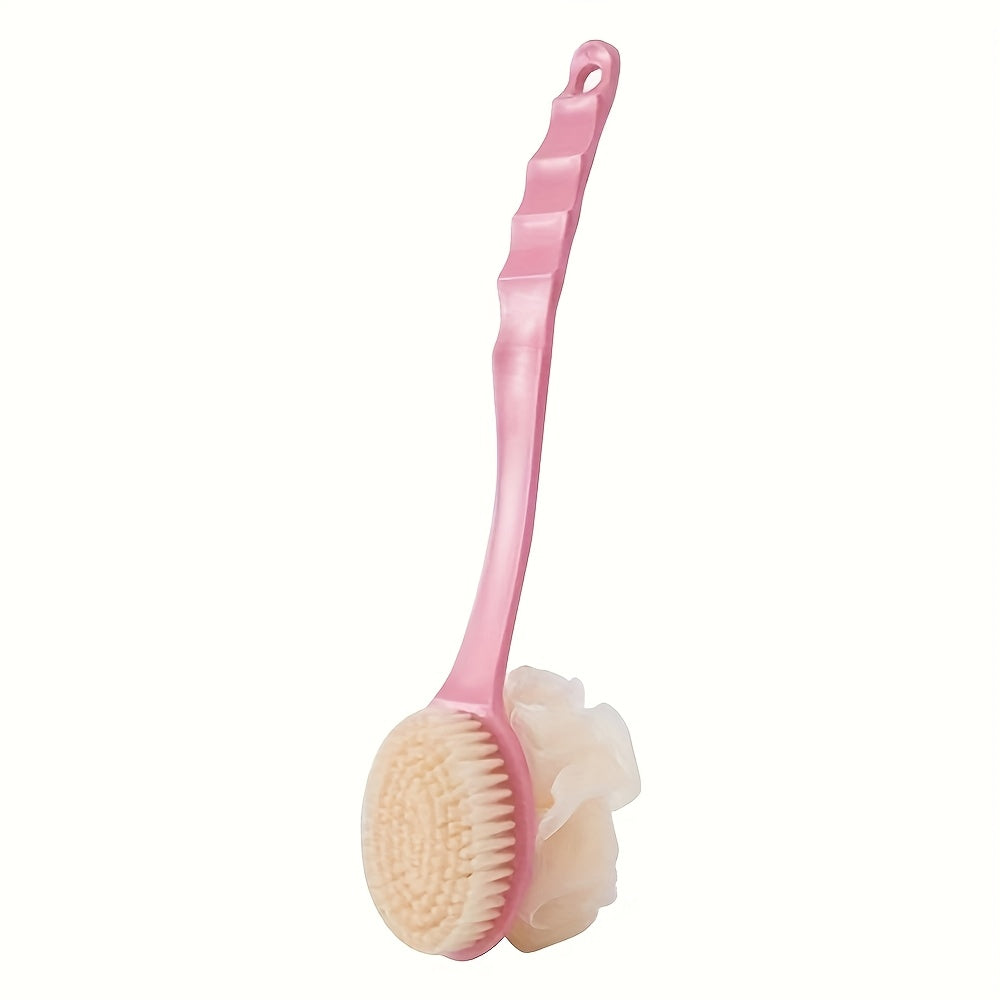 Dual-Head Soft Loofah Bath Brush, Dual-Head Soft Towel Bath Brush, Bathroom Spa Accessory for Body, Face and Light Beige Care, Gentle Back Exfoliation and Body Scrub - Non-Slip Handle Low Allergy Nylon Brush