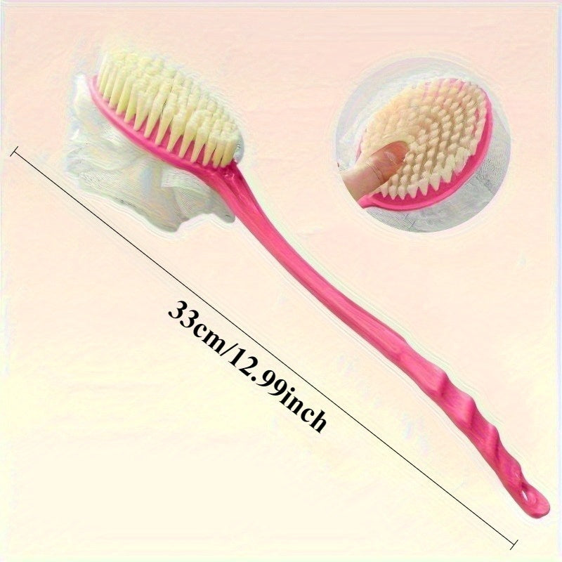 1pc 2-in-1 Body Brush with Long Handle - Heavy-Duty Exfoliating & Massaging Brush for Full-Body Use, Back, Legs, Arms, Sensitive Light Beige - Heavy Dead Light Beige Removal, Spa & Home Use - Easy Clean & Quick Rinse - Pink & White Design - Ideal for