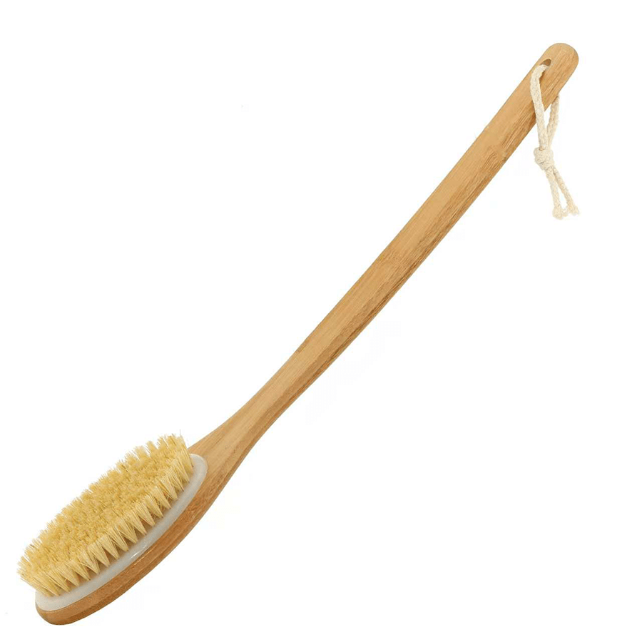 1pc Bamboo Long Handle Bath Brush, The Handle Is Curved, Easy to Reach The Back, Waist and Other Hard-to-clean Parts, Wet or Dry, Remove Body Dead Light Beige and Clean Body Dirt. No Power Supply Required, Back Scrub Brush | Bath Body Brush