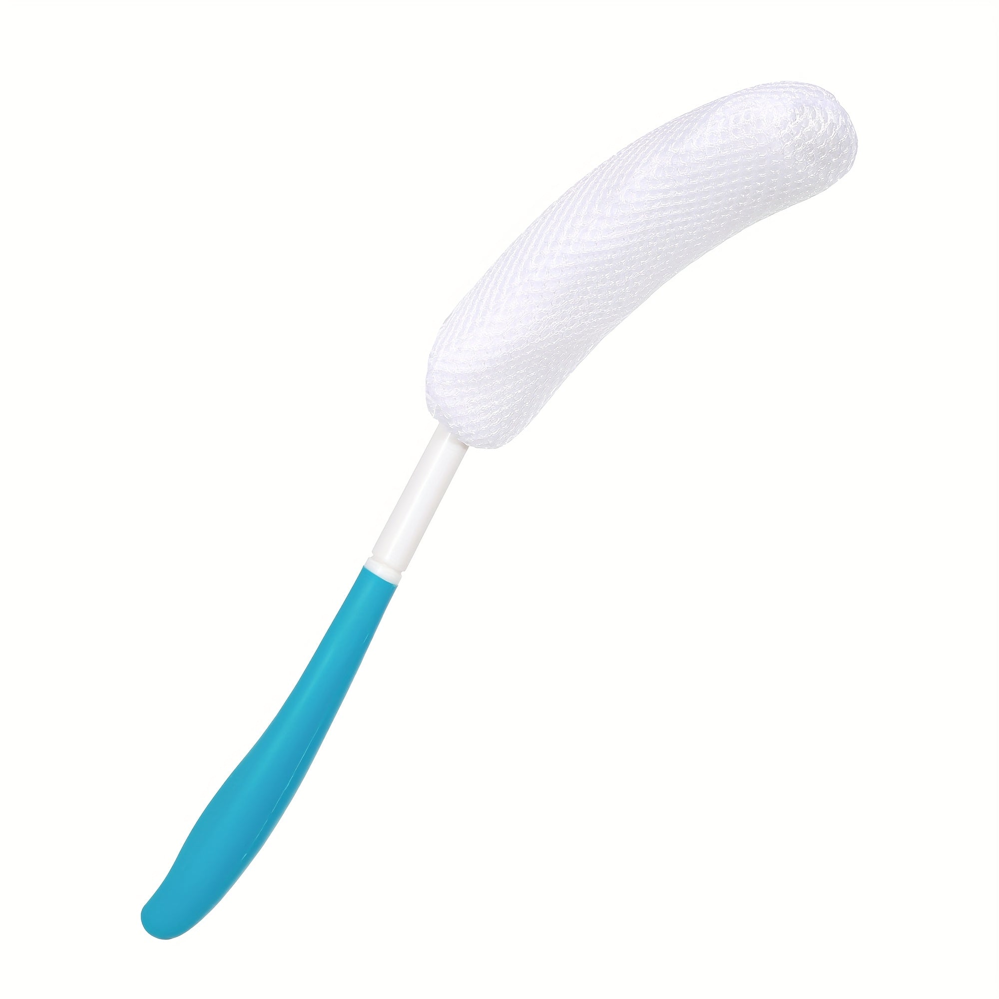 1pc Long Handle Back Scrubber Shower Brush - Non-Slip Curved Design, Soft Bristles for Easy Reach & Gentle Exfoliation, White with Blue Accent, Gentle Light Beige Scrubber | Curved Handle Brush | Comfortable Use