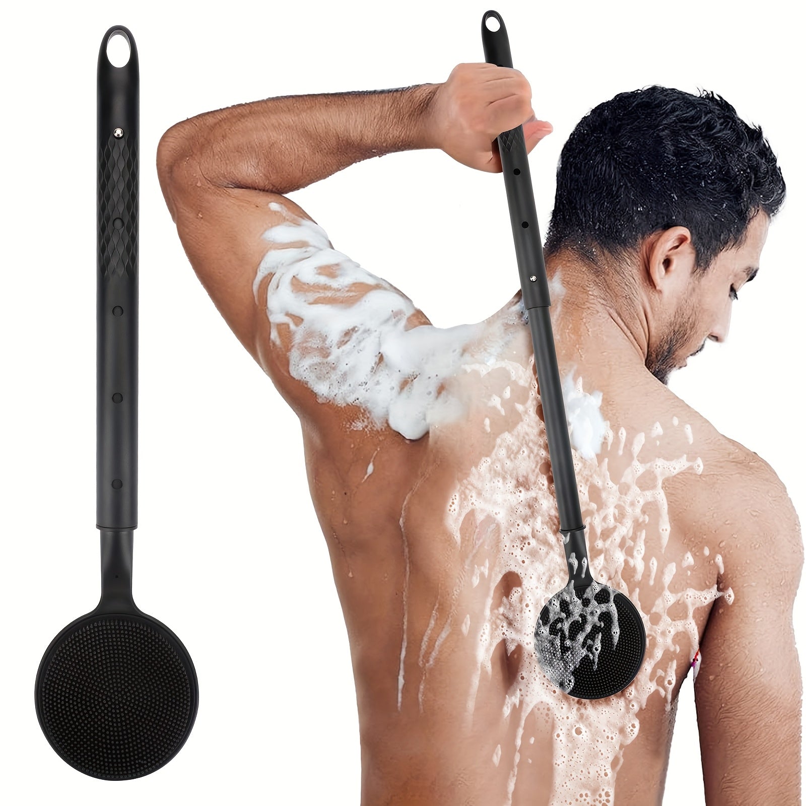 1pc Soft Bristle Telescopic Shower Scrubber, Adjustable Long-Handle Bath Brush, Gentle Back Exfoliator for Deep Clean & Skin Care, Unscented, No Battery Needed