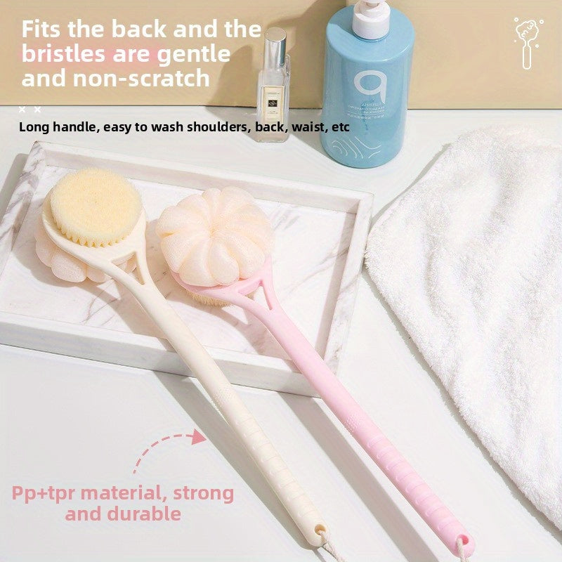 Pink Long-Handled Bath Brush for Four Seasons, Featuring an Extra-Long Handle for Back Cleaning, Soft Bristles for Gentle Exfoliation, Rich Lathering Capabilities, And an Easier Bathing Experience.