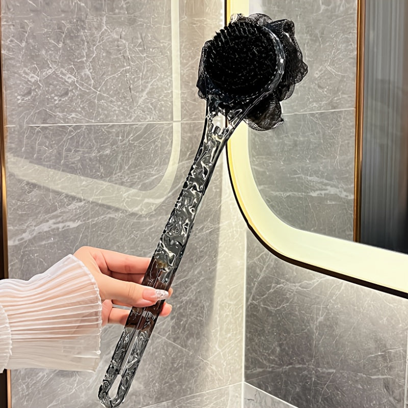 Double-Sided Shower Brush with Back Attachment, Premium Medium-Soft Bristles, Durable -Slip Long Handle Bath Scrubber for Perfect Cleaning